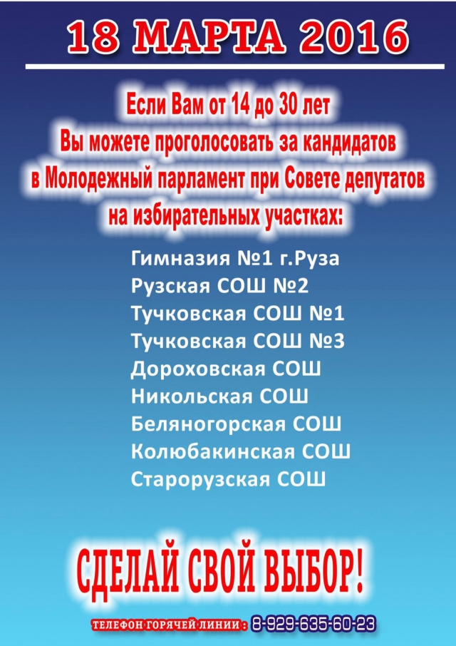 18 марта в Рузском районе пройдут выборы в Молодежный Парламент