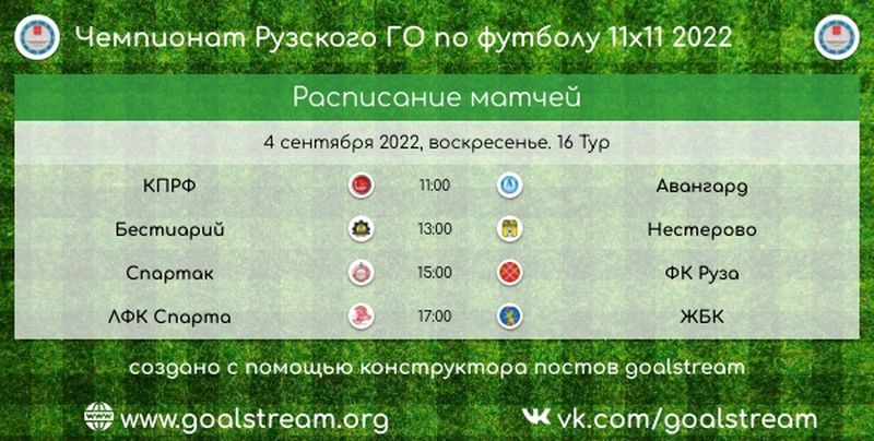 В Тучково пройдет 16-й тур чемпионата по футболу