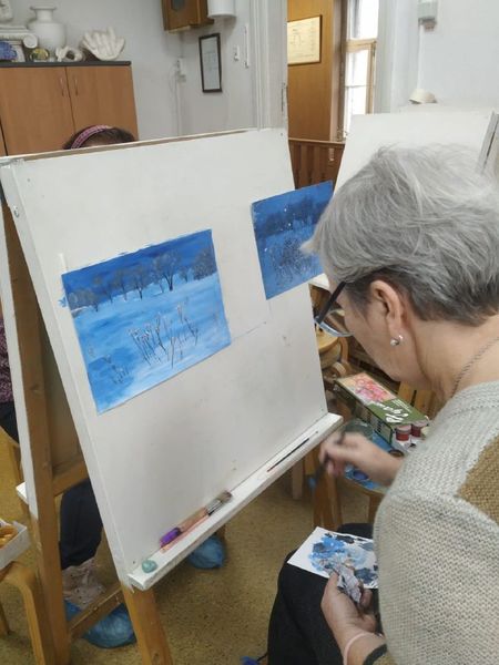 Рузские пенсионеры рисовали зимний пейзаж