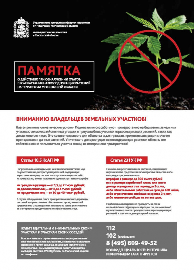 Ружан информируют о действиях при обнаружении наркотикосодержащих растений