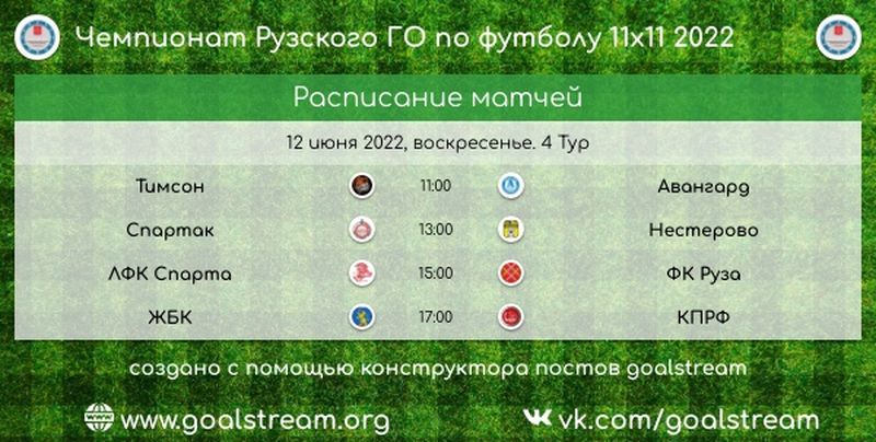 Приглашаем любителей футбола на 4 тур чемпионата Рузского округа