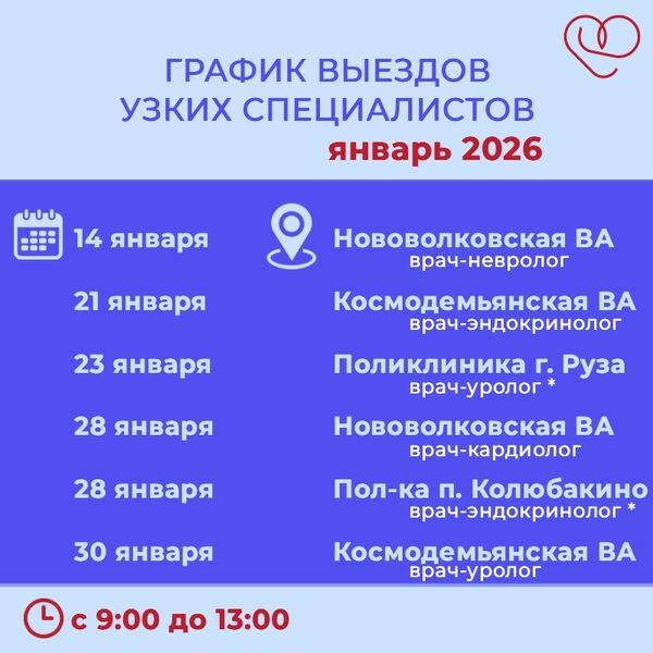 График выездов узких специалистов по подразделениям Рузской больницы на январь 