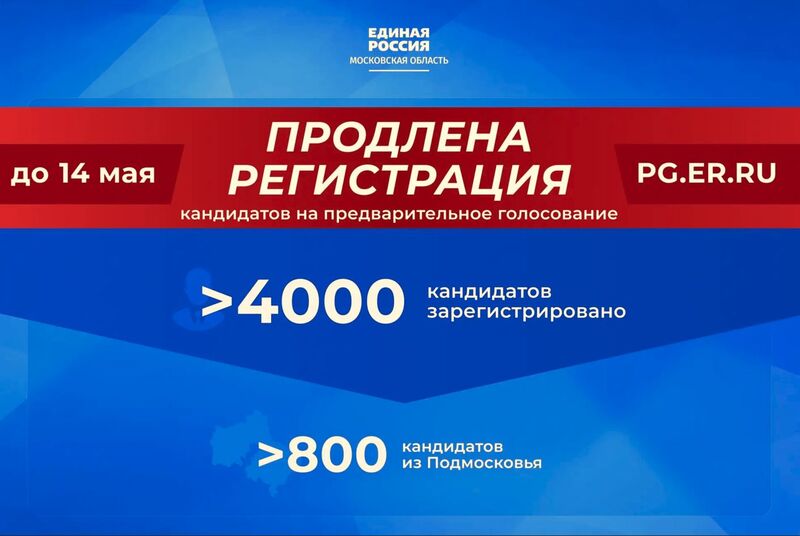 Регистрация участников предварительного голосования «Единой России» продлена до 14 мая  